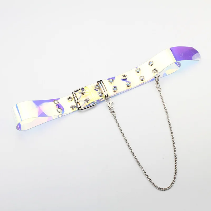 

Women Waist Belt Laser Metal Buckle Casual Decoration Pin Transparent Fashion Lady Girls Waistband With Matal Chain