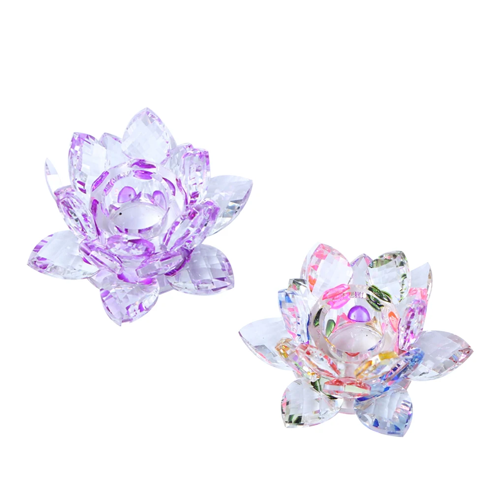 2 Pieces Buddhist Transparent Crystal Lotus Flower Votive Tealight Candle Holder Candlestick Home Kitchen Decor Ornaments