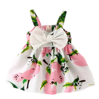

Toddler Baby Girls Lemon Print Floral Bow Dress Sundress Clothes Sleeveless Spaghetti Strap Summer Hot Cotton Soft Dresses 0-3T