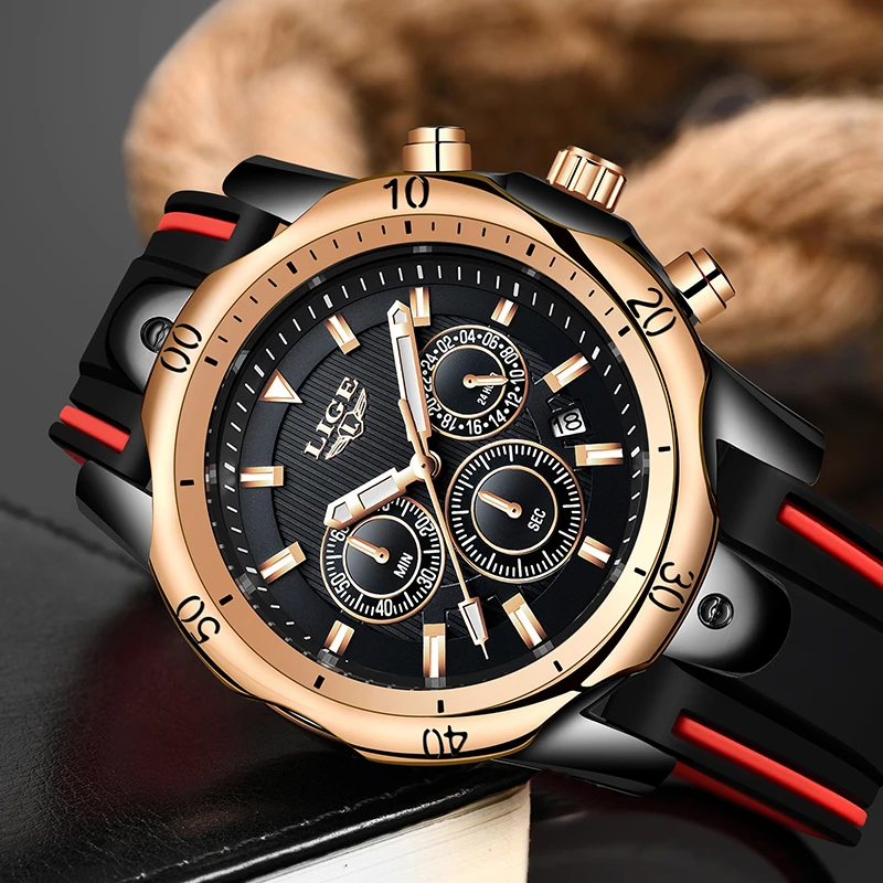 Reloj hombre LIGE мужские спортивные часы хронограф силиконовый кварцевый ремешок армейские часы мужские лучшие брендовые роскошные часы мужские