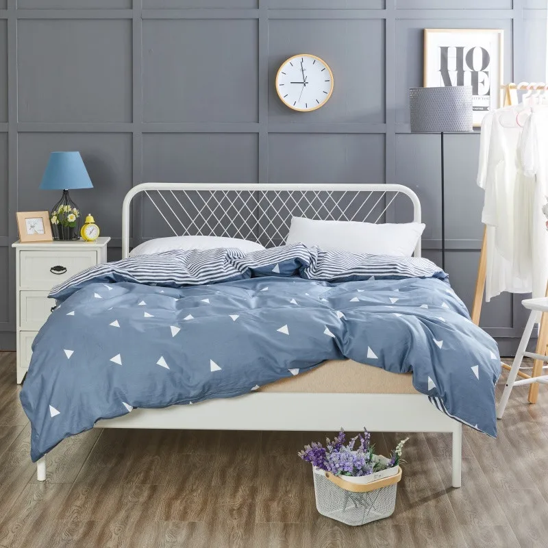 

Blue White Triangular Pattern Home Textile 1Pc Duvet Cover Quilt Cover Flower Cotton Adult Summer Autumn Bedding 220x240cm Size