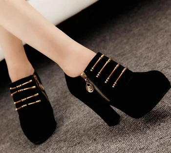 

Spring and Autumn Women's Shoes Martin Boots Waterproof Platform Side Zipper Round Head Thick Bottom High-heeled Shoes Thick