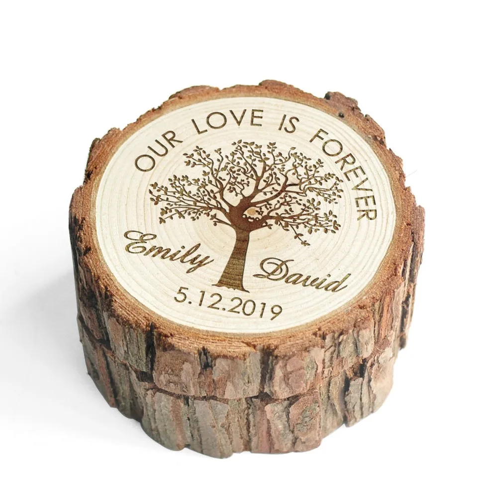

OUR LOVE IS FOREVER Ring Box Wedding Ring Bearer Box, Personalized Rustic Wedding Ring Holder, Custom Wedding Gift