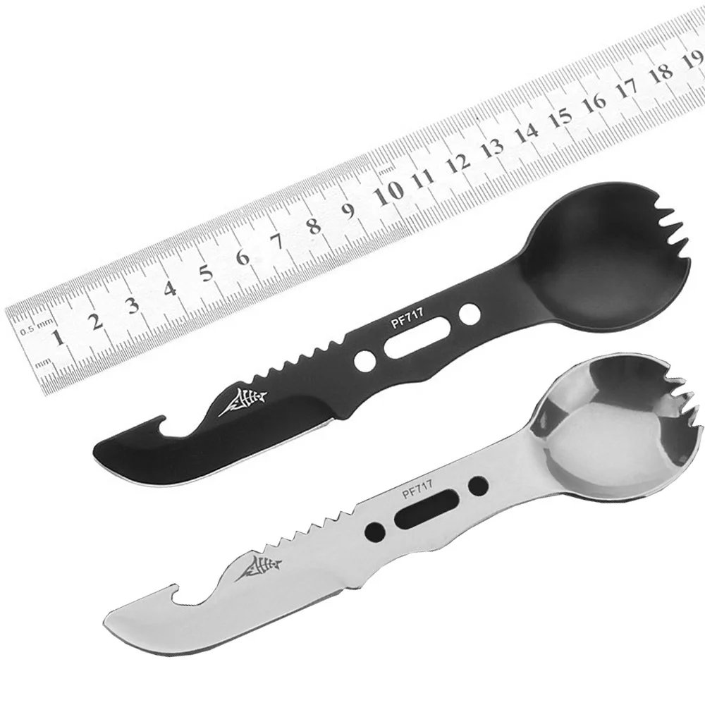 

8 in 1 Multi-function Outdoor Cutting Tool And Wild Camp Tableware With Whistle Stainless Steel Small Straight Knife Combination
