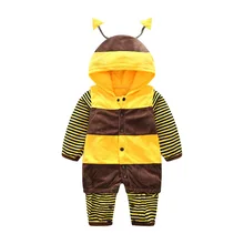 Новинка; сезон осень-зима; милый плюшевый теплый комбинезон в полоску с изображением божьей коровки и пчелы; домашняя одежда