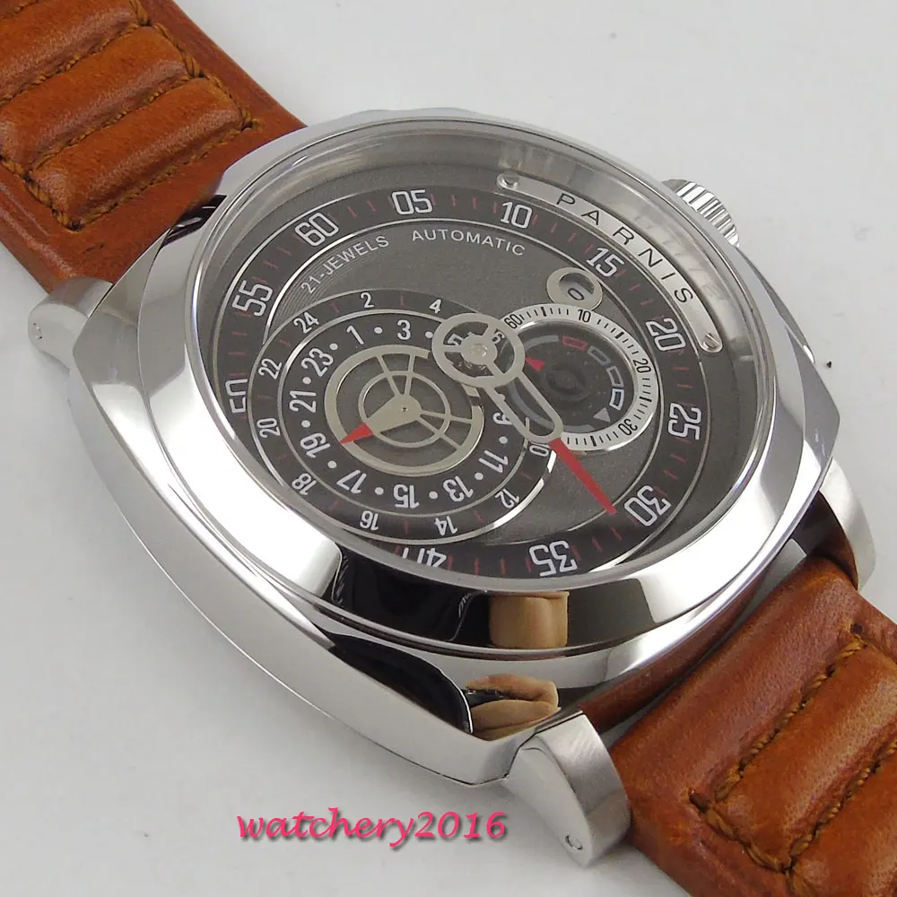 Luxo 44mm parnis vidro de safira mostrador