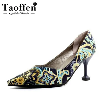 

Taoffen Plus Size 32-48 Women Pumps Fashion Print High Heels 7Cm Shoes Pointed Toe Slip On Party Club Daily Women Footwear
