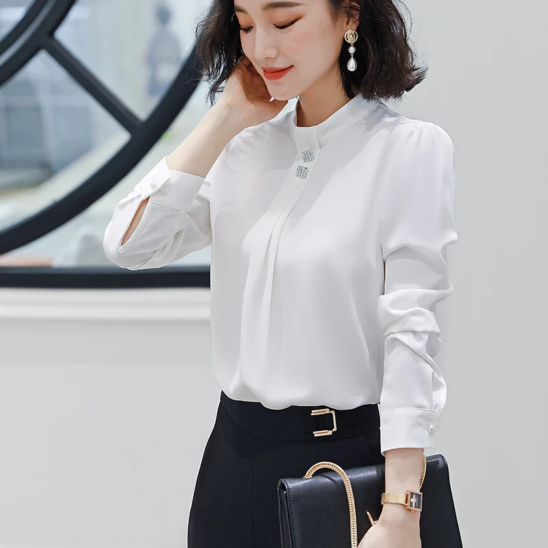 Goedkoop Lenshin Zacht En Comfortabel Shirt Lange Mouw Hoogwaardige Blouse Met Diamond Office Lady Losse Stijl Groene Top Voor Vrouwen