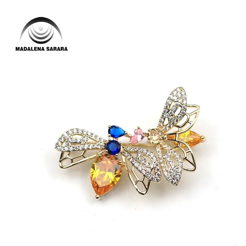 

MADALENA SARARA AAAA Zircon And Crystal Inlaid Pearl Brooch Gol Plated Copper Bees Style Fine Brooch Pin For Women Jewelry