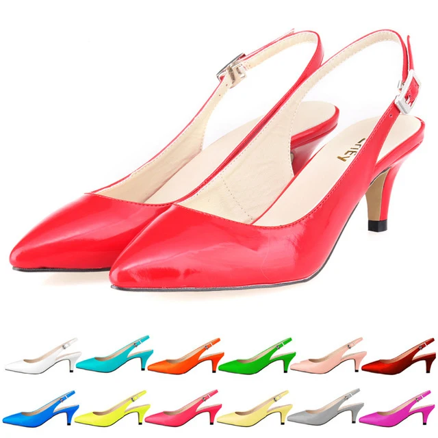 

Womens Sexy Ankle Strap Red Patent Leather 4cm High Heels Shoes Low Heel Sandals Summer Ladies Party Dress Pumps 678-4PA