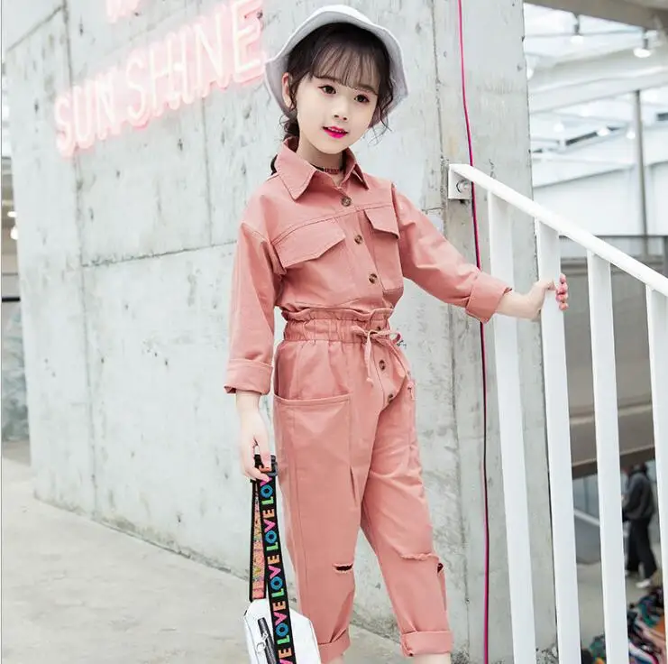 

2019 new wholesale girls 2 pcs set shirt+long pants fashion cotton autumn girls suit 4-9t B966