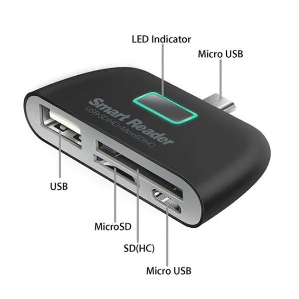 4 в 1 OTG/TF/SD считыватель смарт-карт адаптер Micro USB порт зарядки для Android NK-Shopping