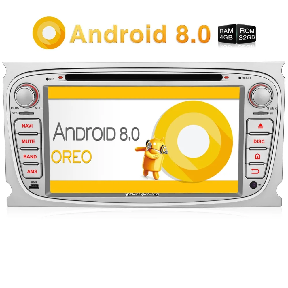 Excellent Pumpkin2 Din 7"Android 8.0 Car DVD Player GPS Navigation Qcta-Core 4G RAM Car Stereo For Ford Focus/Mondeo Wifi 4G OBD2 Headunit 0