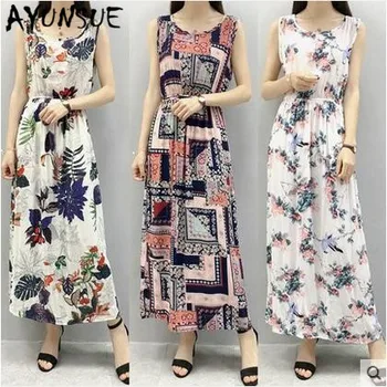 

AYUNSUE 2020 Summer Bohe Style Long Dress Vintage Beach Dress for Woman Clothes Tank Dress Vestidos Verano 858 YY049