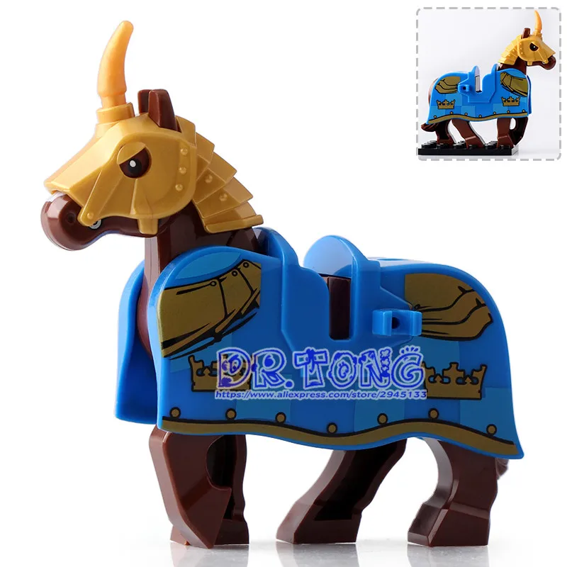 

DR.TONG Single Sale XH595 Knight Wars Blue Horse Medieval Rome Knights Bule Crown Building Blocks Bricks Toys Child Gifts X0158