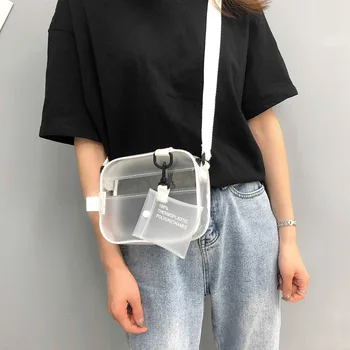 

Casual Woman PVC Transparent Clear Crossbody Bags Jelly Small Phone Wide Straps Flaps Shoulder Bag Handbag Card Key Storage Bags