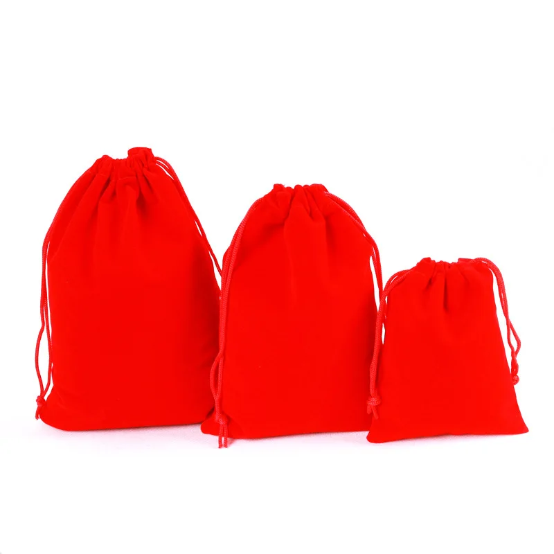 50 шт. 7x9 см бархатные сумочки мешочки на завязках ювелирный дисплей контейнер для бисера сумки для хранения свадебного мероприятия праздничная подарочная упаковка сумки - Цвет: Красный
