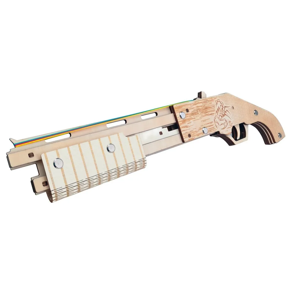 Nulong лазерная резка 3D деревянная головоломка по дереву набор для сборки 9 ходовой пожарный пистолет с резиновой лентой с русскими/английскими инструкциями