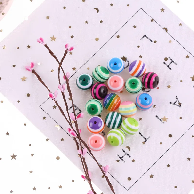 

20mm Resin Stripe Bubblegum Beads, Chunky Bead Necklace Supplies - Set of 10 - 13 Colors Choices