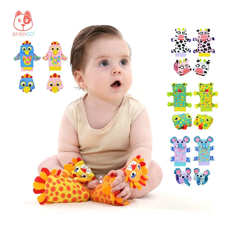 4pcs/lot Baby Wrist Rattle & Foot Sock, Baby Wrist Strap Socks Rattle