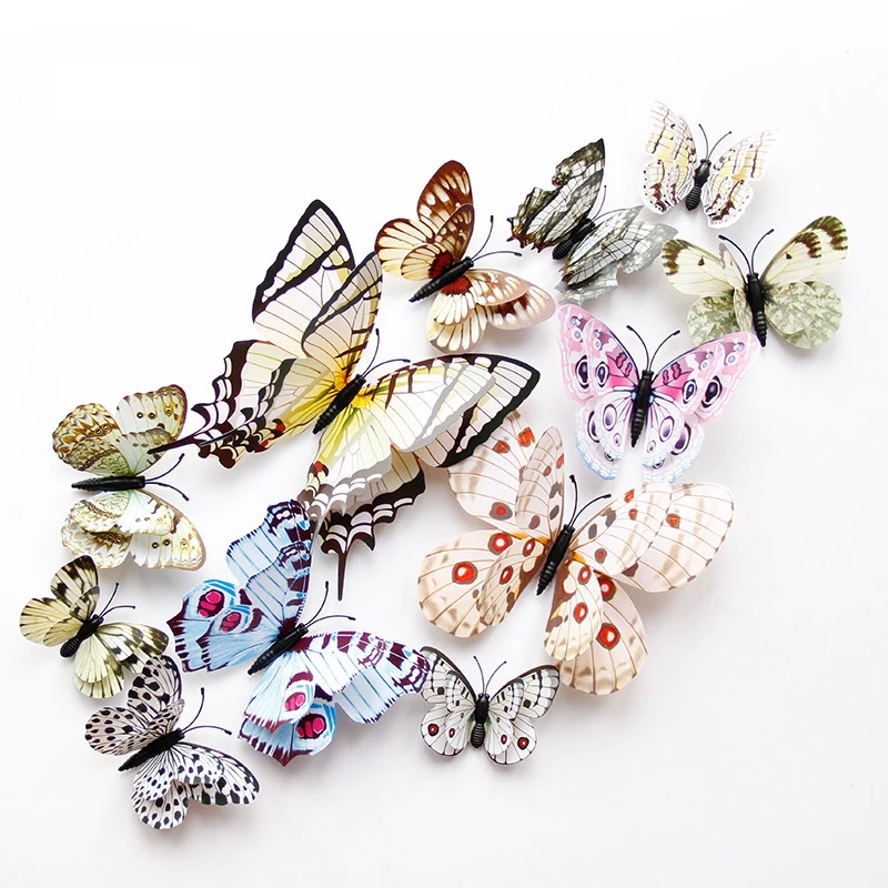

12Pcs 3D Double layer Butterfly Wall Sticker on the wall Home Decor Butterflies for decoration Magnet Fridge stickers