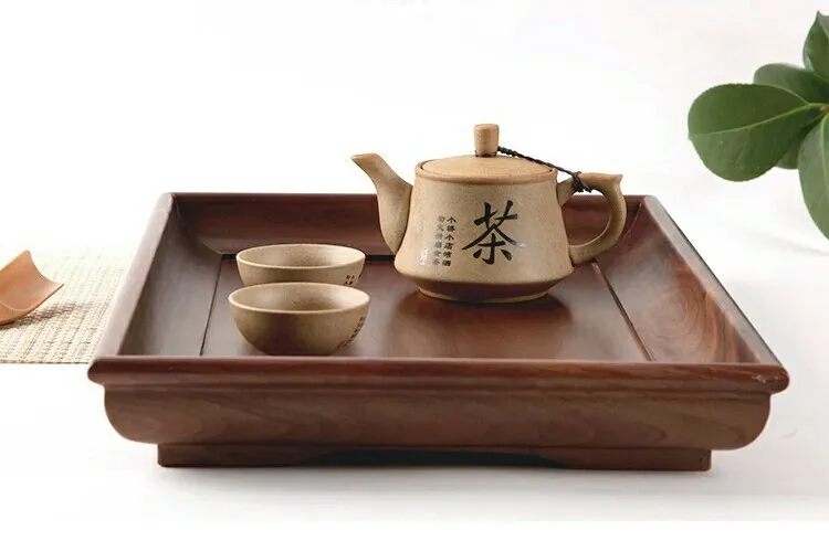 

Europe/United States original single creative high-end hotel tea tray solid wood with feet with gripper black walnut wooden tray