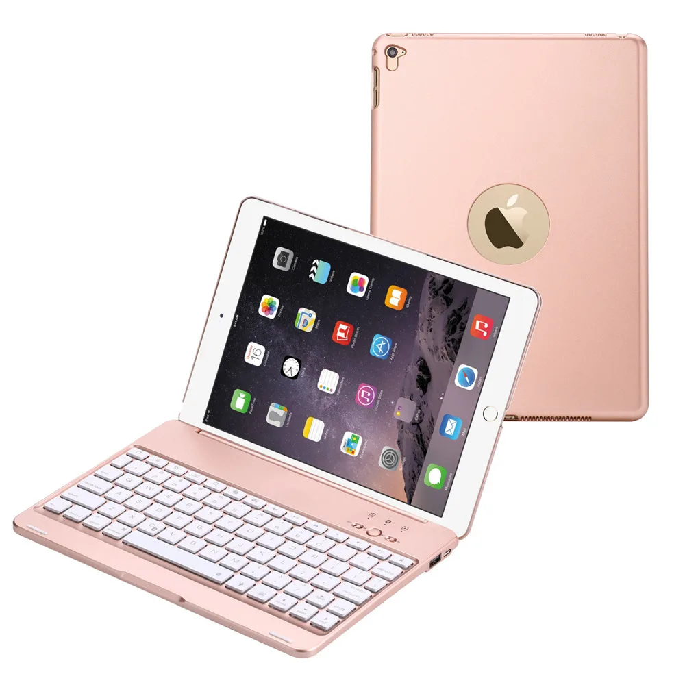 

Smart Clamshell 7 Colors LED Backlight Wireless Bluetooth Keyboard Case Cover With 2800mAh Power Bank For iPad Air/iPad 9.7 2017