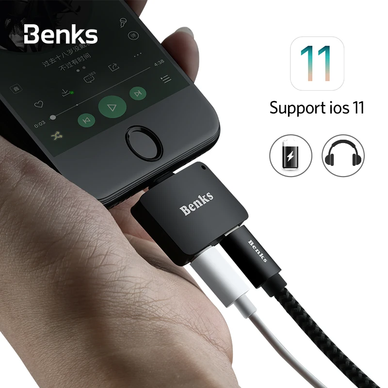 Goedkoop Benks Voor iPhone 7 8 Plus 2 in 1 Audio Opladen Adapter iOS 11 3.5mm Hoofdtelefoon Jack AUX Charger connector Converter Voor iPhone7