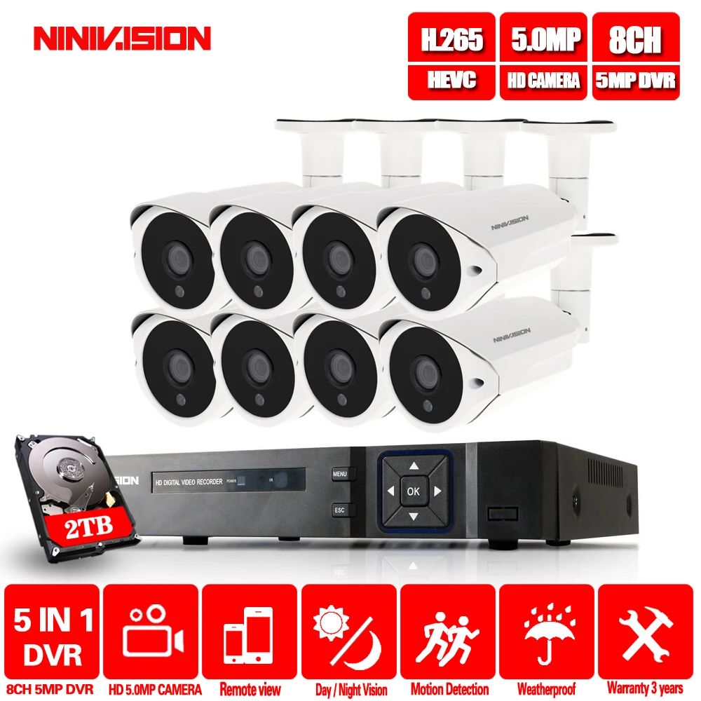  NINIVISION HD 8ch 5MP DVR NVR Kit H.265 System CCTV Security Up to 16CH NVR Outdoor Waterproof Came - 33011336631