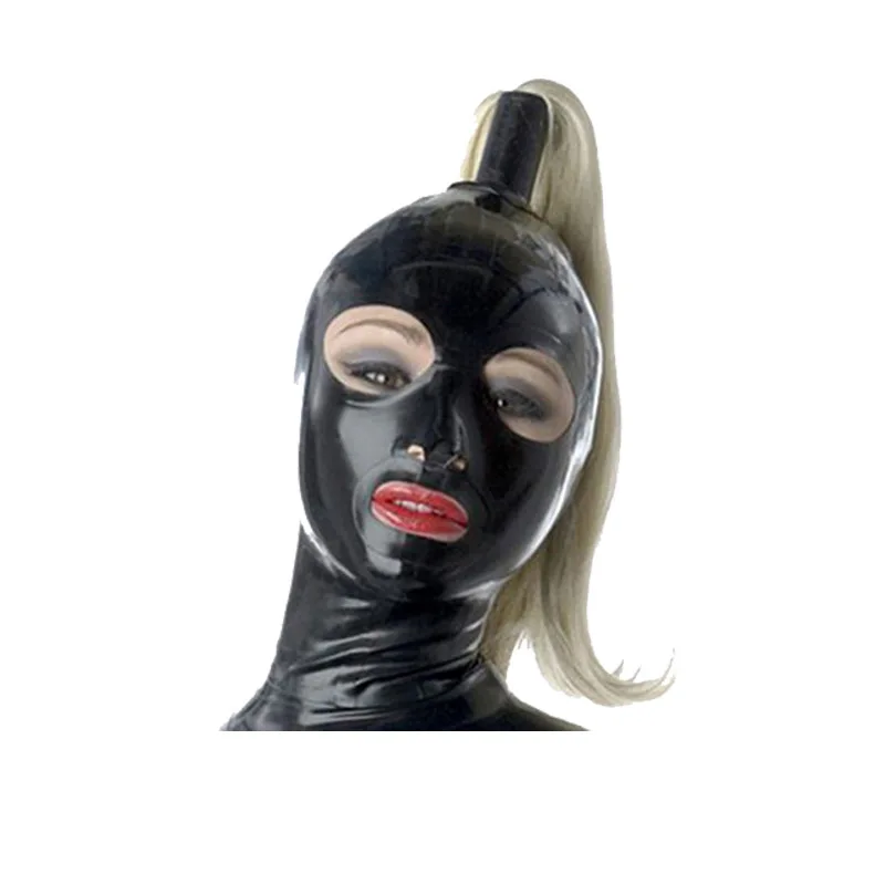 

New Style Latex Cool 100% Rubber Women Black Mask 0.4mm Size XXS-XXL