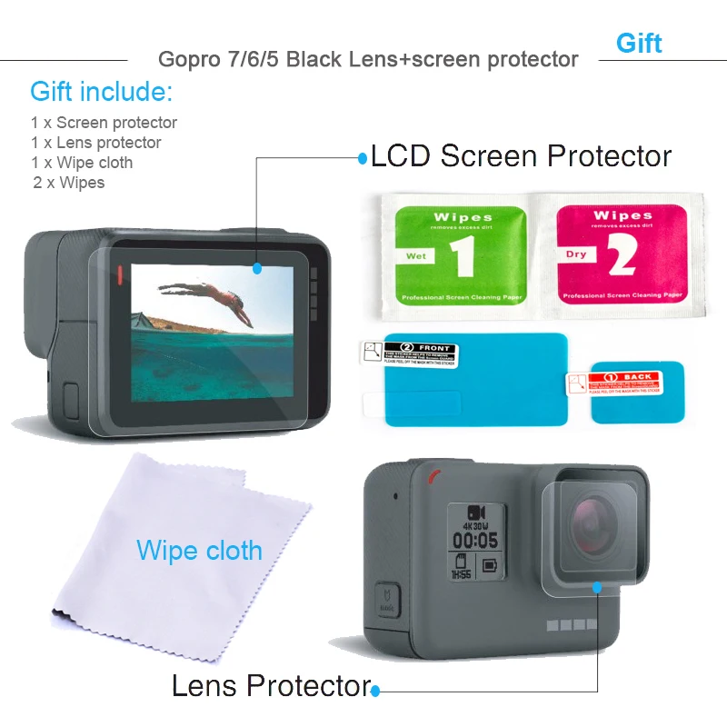 Husiway Accessories Kit For Gopro Hero 7 6 5 Black Waterproof