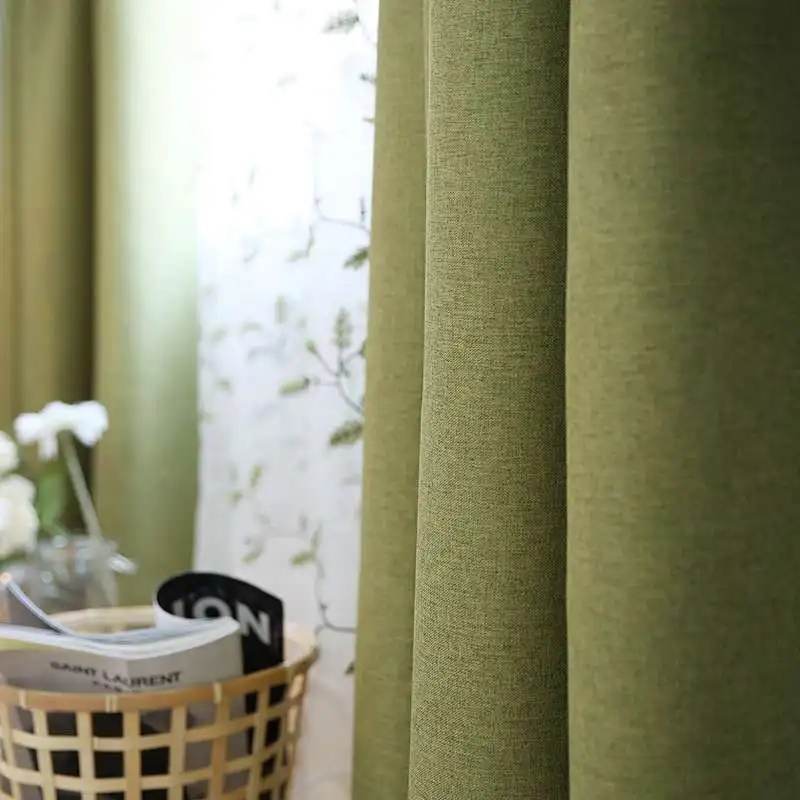 Элегантные плотные затемненные шторы из искусственного льна для гостиной, однотонные шторы для спальни(зеленый/синий/кофейный - Цвет: Curtain 2