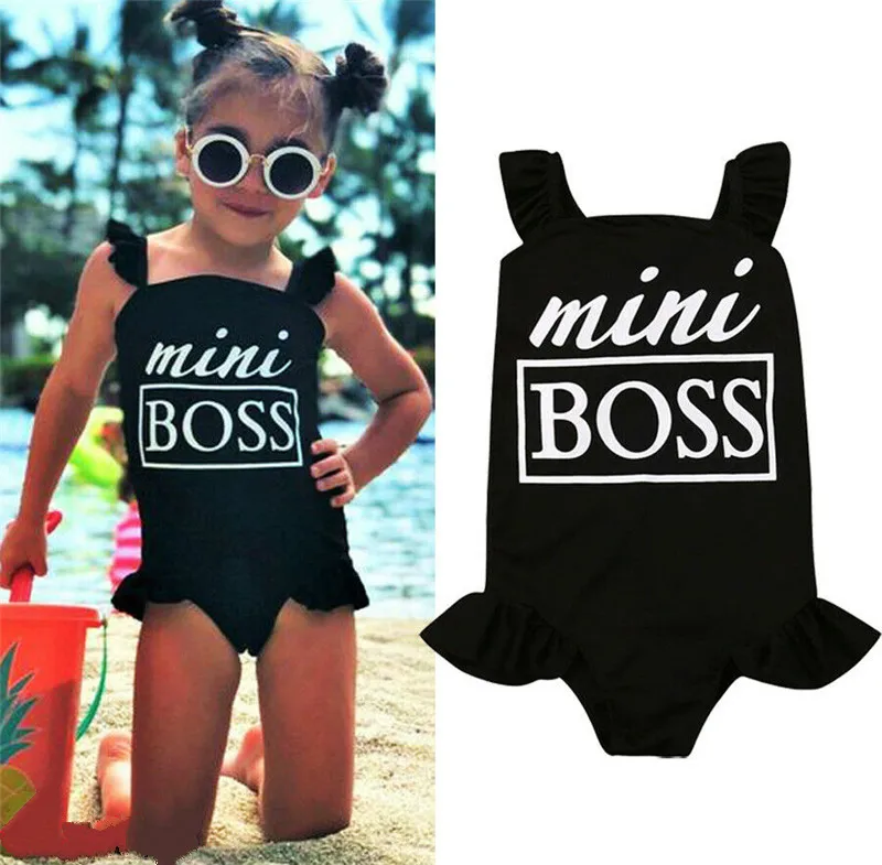 

Baby Kids Girl Swimwear 2019 New Mini Boss One Piece Swimsuit Ruffles Beach Bathers Bathing Suit Beachwear 1-6T Girl Fits Swim