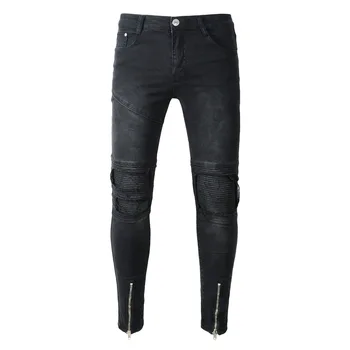 

Black Mens Jeans Brand Skinny Denim Pants Straight Jean Hombre