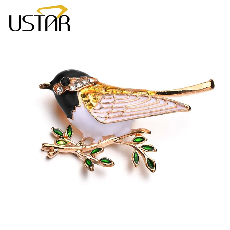 

USTAR Enamel Bird Swallow Brooches Pins for Women Crystals Leaf Scarf Brooches female fashion Jewelry gift Accessories