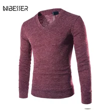 Nibesser Для мужчин свитер плюшевые с длинным рукавом v-образным вырезом свитер Повседневное тонкий теплая одежда одноцветное Цвет мягкий свитер осень