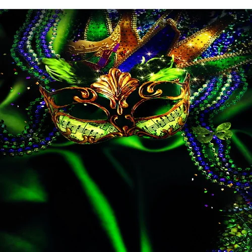 10x10FT Dark Green Tone Mardi Gras Mask Music Diamond Masquerade Party