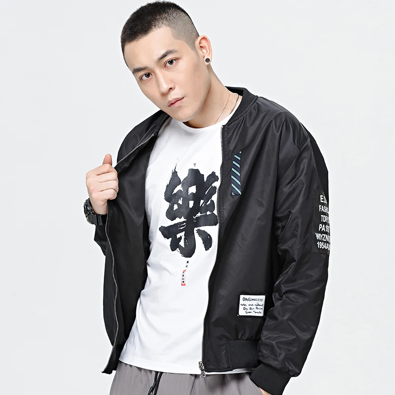 2019 New Spring Japanese Letter Pattern Jacket Mens Youth Expression Print Double-sided Wear Coats Pilot Jacket 2019 New Spring Japanese Letter Pattern Jacket Mens Youth Expression Print Double-sided Wear Coats Pilot Jacket