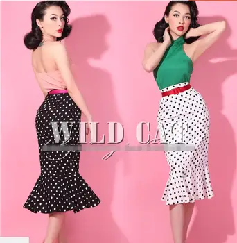 

le palais Vintage Classic Black and White Polka Dot High Waist Trumpet / Mermaid skirt with a stylish temperament summer skirt