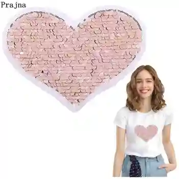 

Prajna Heart Patches Reversible Changing Color Sequined Patch Sewing On Clothes Accessories DIY Stickers On T-shirt With Sequin