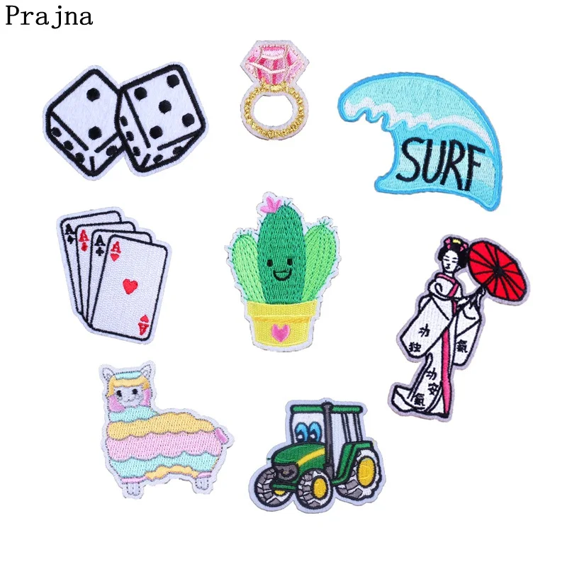 

Prajna Dice Poker Surf Embroidery Cartoon Sewing Patch Cropped Patches Iron Patch Clothes Decoration DIY Stickers Badge Decal