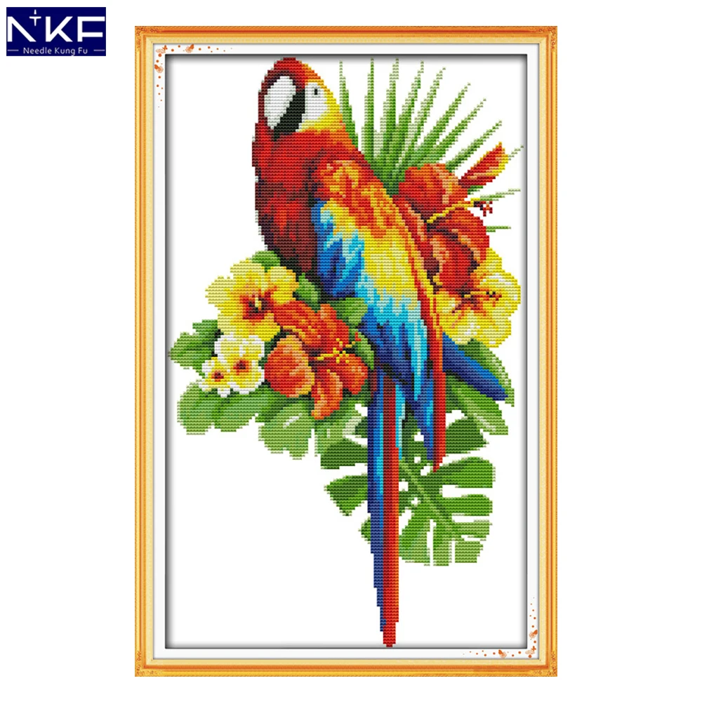 NKF The Parrot and Flowers Pattern Handmade Craft Needlework Cross-Stitch Embroidery Kit Cross Stitch for Home Decor | Дом и сад