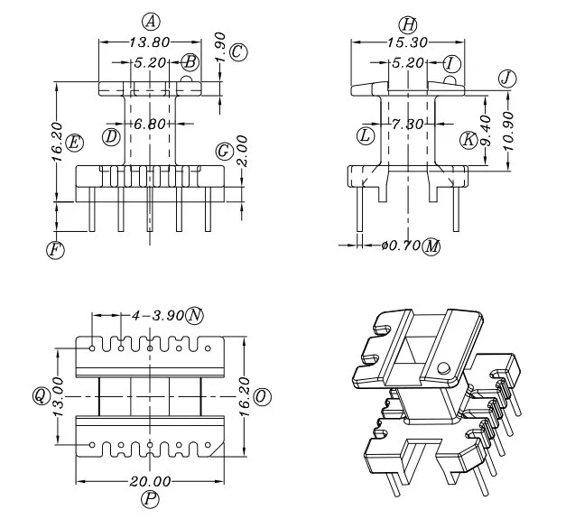 EE19 high-frequency transformer core skeleton + 5 vertical pin YT-1909-1 | Электронные компоненты и