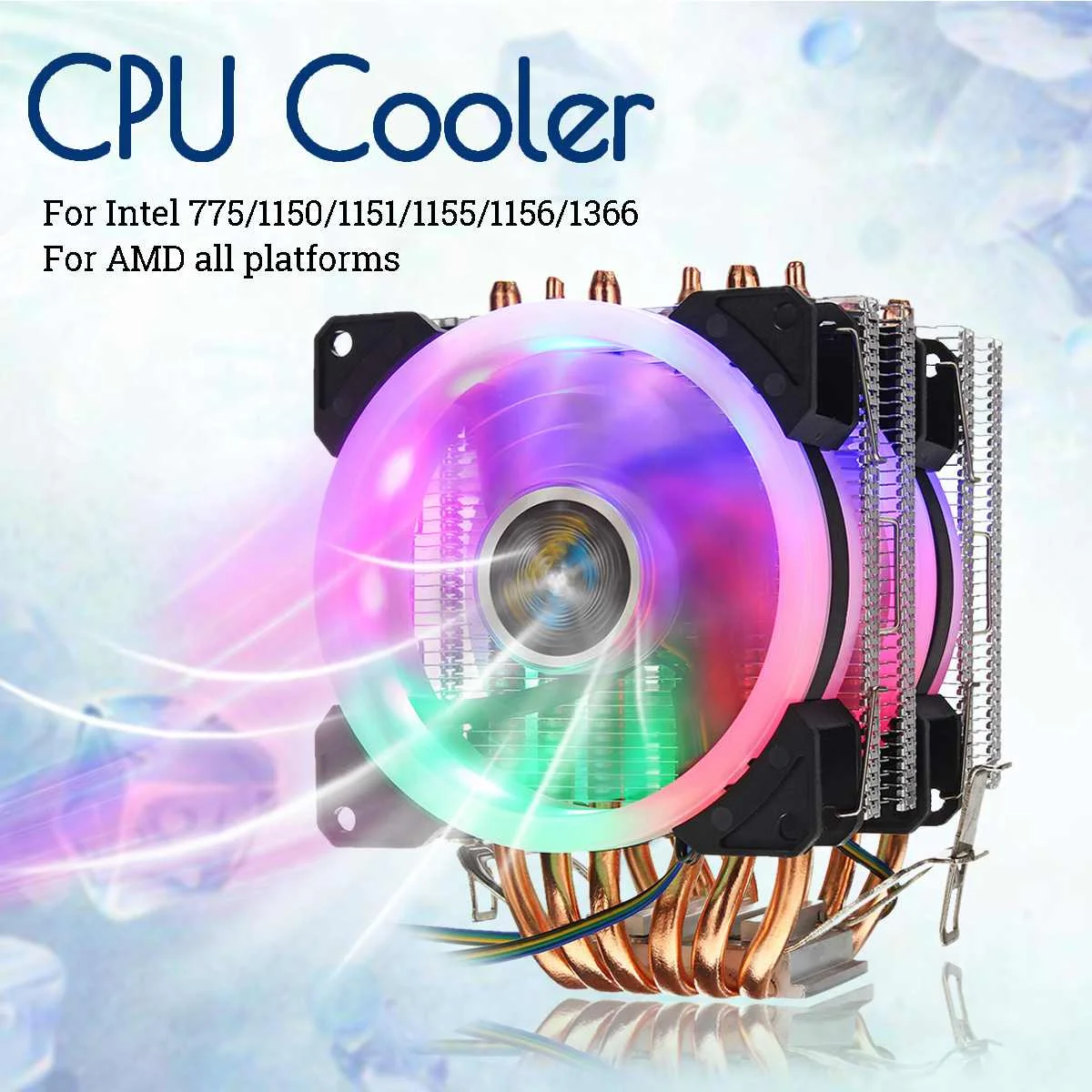 6 Heatpipe Процессор Вентилятор Cooler 4Pin RGB Светодиодный охлаждения бесшумный вентилятор радиатора для Intel 775/1150/1151/1155/1156/1366 ВСЕ для AMD