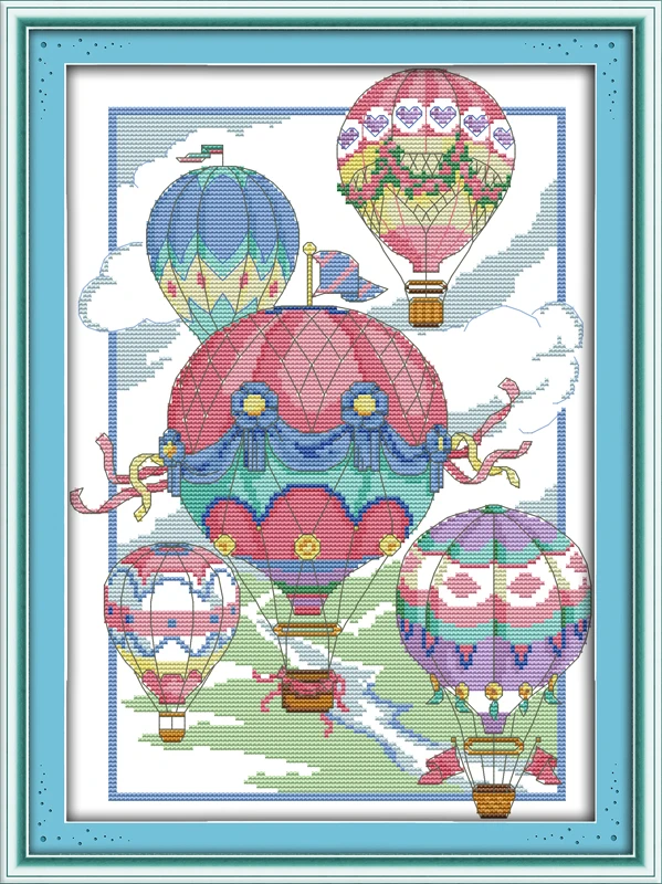 

The illusion of hot-air balloons cross stitch kit cartoon 14ct count print canvas stitching embroidery DIY handmade needlework
