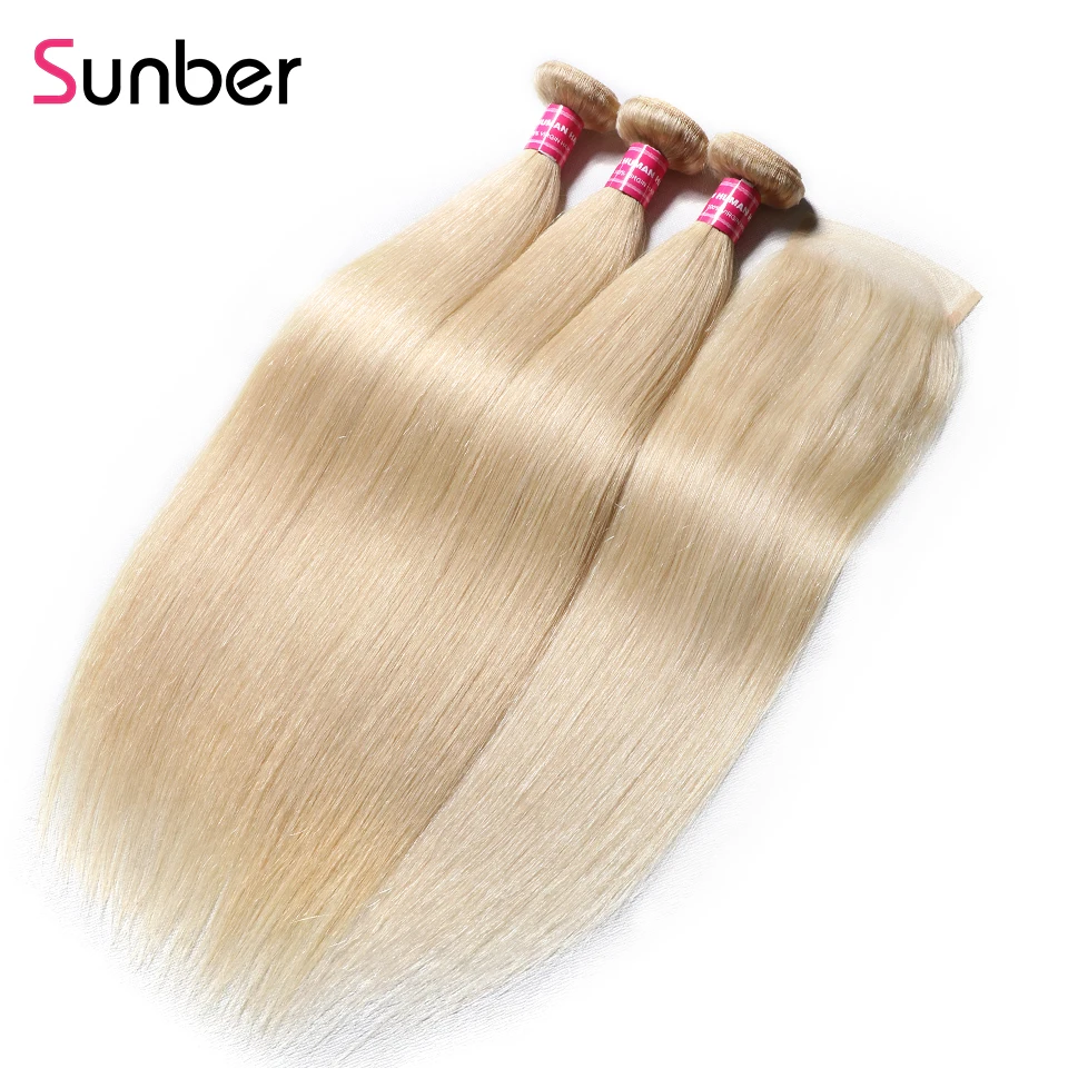 Sunber Hair 613 прямые человеческие волосы Remy 3/4 пряди с закрытием Омбре бразильские пряди волос с закрытием