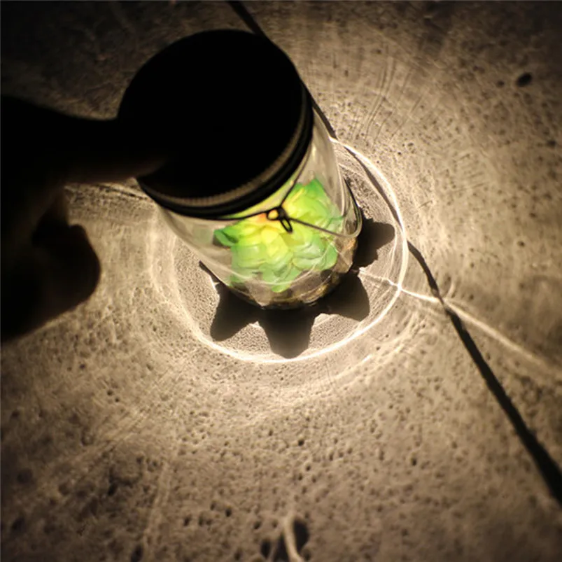 Artificial Succulents Solar Light Mason Jar Lights Bottle Nightlight Patio Outdoor Night Lamp Luces Led Decoracion 40JUL0105