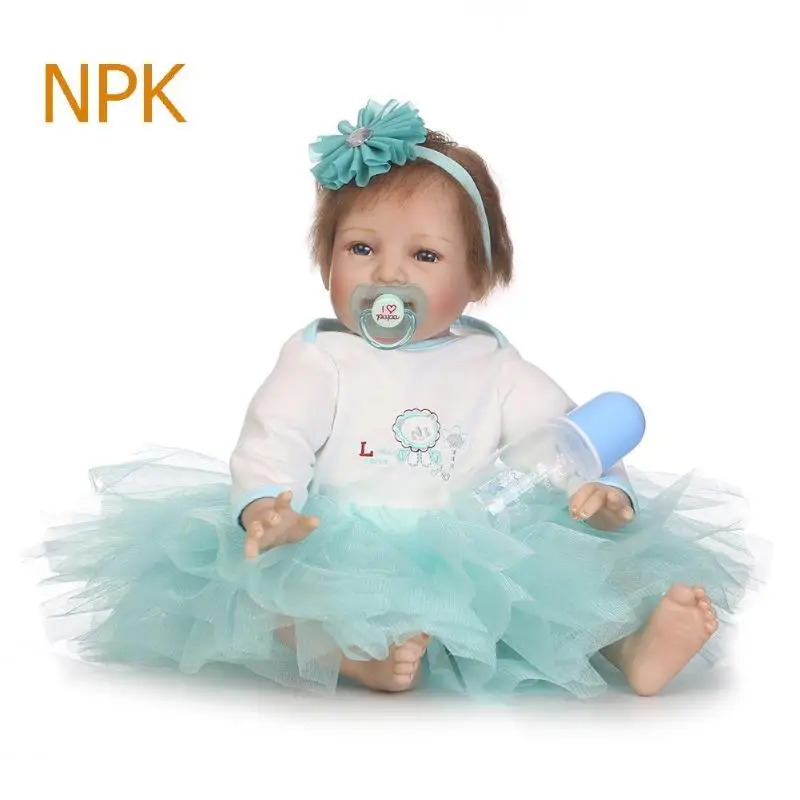 

NPK 55cm Simulation Reborn Baby Doll Soft Silicone Lifelike Realistic Girls Cloth Dress Dolls Toy for Princess Kids Xmas Gifts