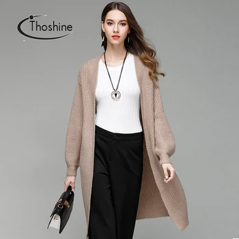 

Thoshine Brand Spring Autumn Women Knitted Sweaters Brief Solid Color Cardigan Female Fashion Jumper Open Stitch Long Outer Coat