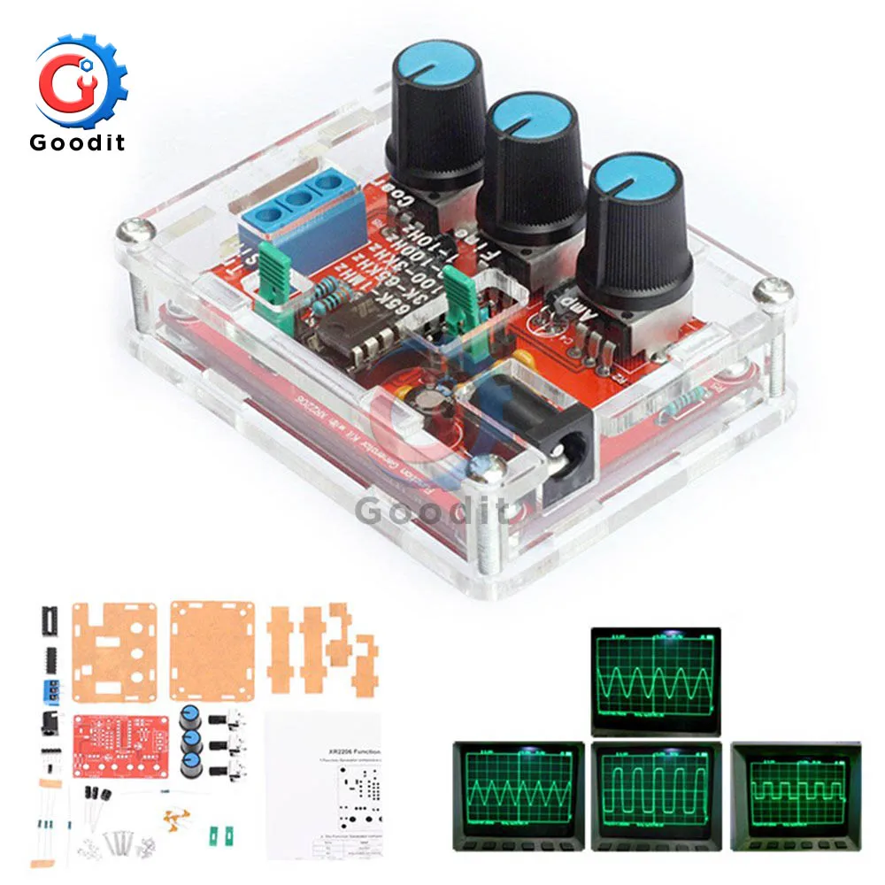 

1HZ-1MHZ XR2206 Function Signal Generator DIY Kit Sine/Triangle/Square Output Signal Generator Adjustable Frequency Amplitude